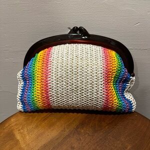 Vintage 1970s rainbow crochet clutch